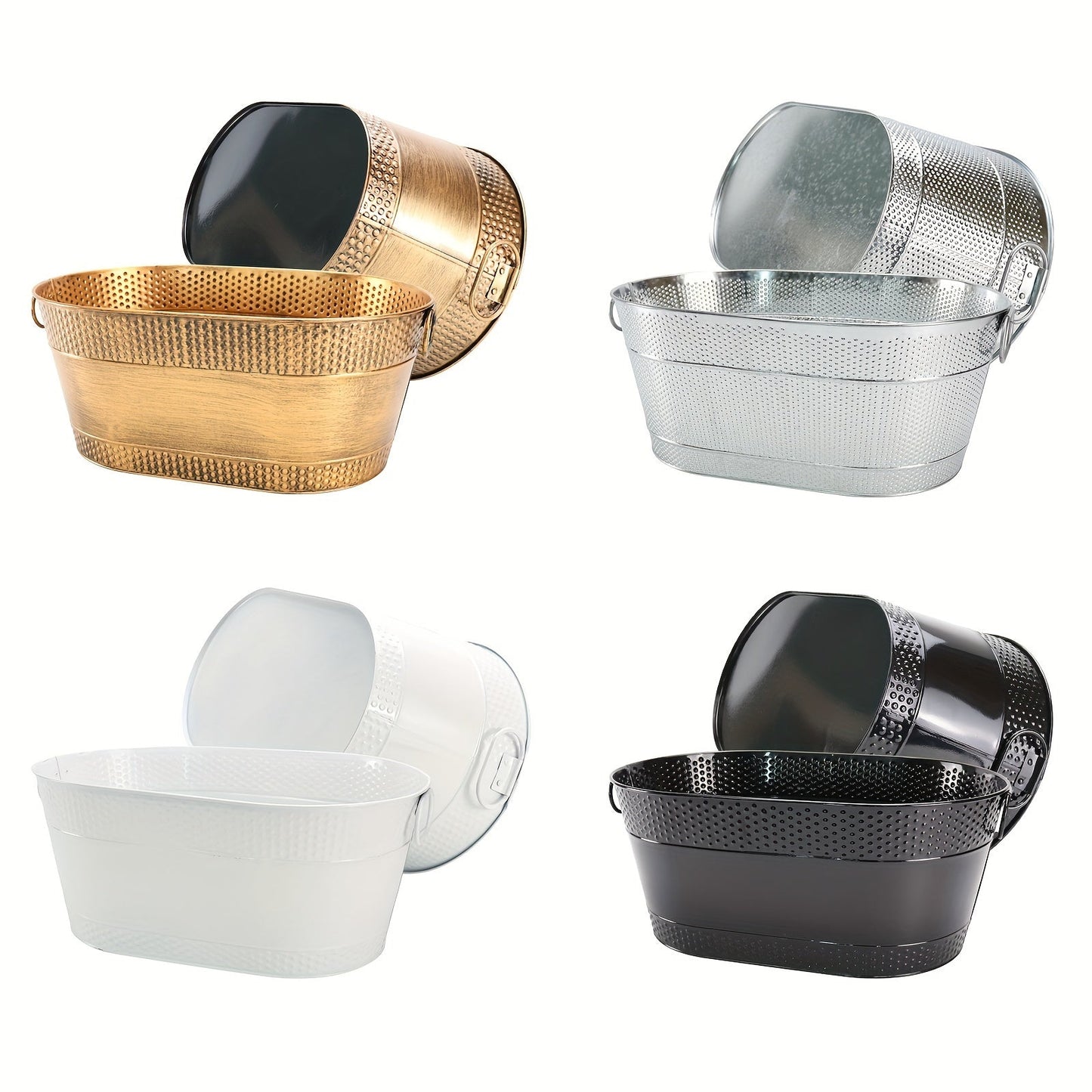 Duo of Metal Beverage Tubs with Convenient Handles - Holds 11L, Durable Rivet-Fixed Construction, Stainless Steel Ice Buckets Perfect for Parties, Beer, Wine, and More - Resistant to Rust and Easy to Carry