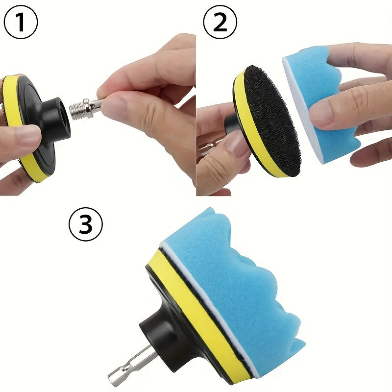 This kit includes a car polishing sponge pad and wool cap pad, designed for use with household electric drills and automatic polishing machines. It also includes suction cup drill bits for cleaning, waxing, dust removal, and polishing your vehicle.