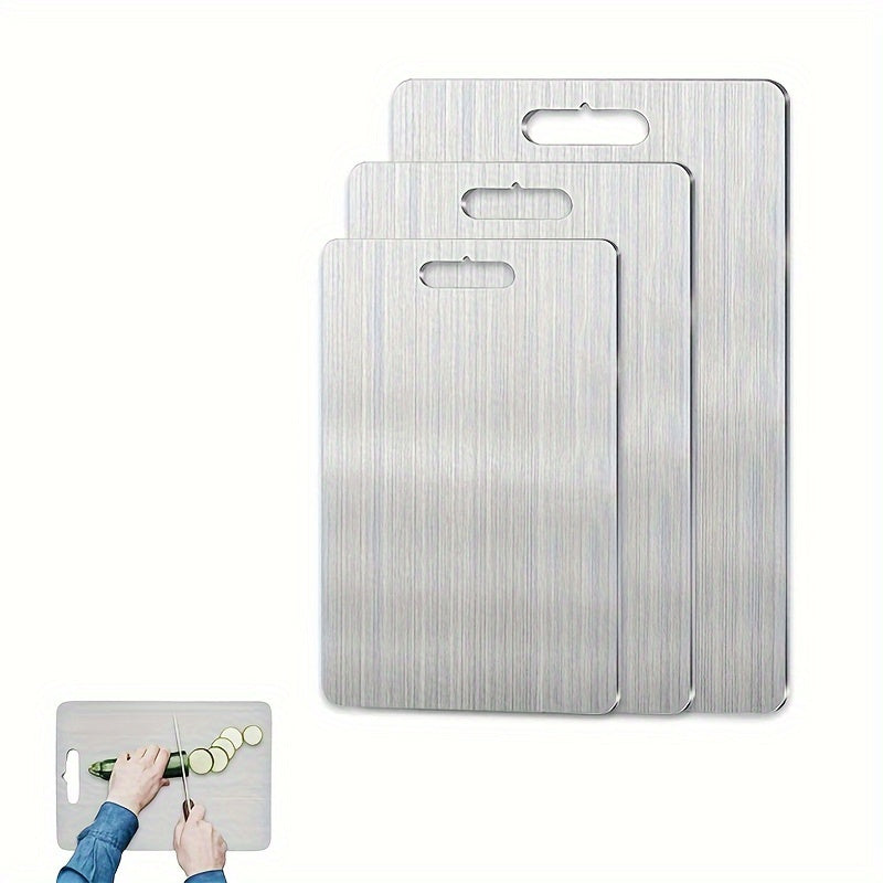 Set of 3 Stainless Steel Cutting Boards - Double-Sided, Safe for Food, Sturdy Kitchen Boards for Chopping, Preparing, and Cooking