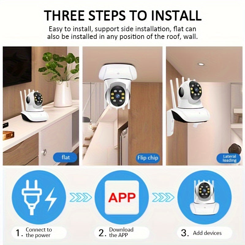 Indoor/Outdoor IP Camera with Dual-Band WiFi, 5 Antennas for Improved Signal Strength - Features Pan/Tilt, Auto Tracking, Color Night Vision, Two-Way Audio, and USB Power (SD Card not included) - Enhance Your Home's Security with this Smart Camera