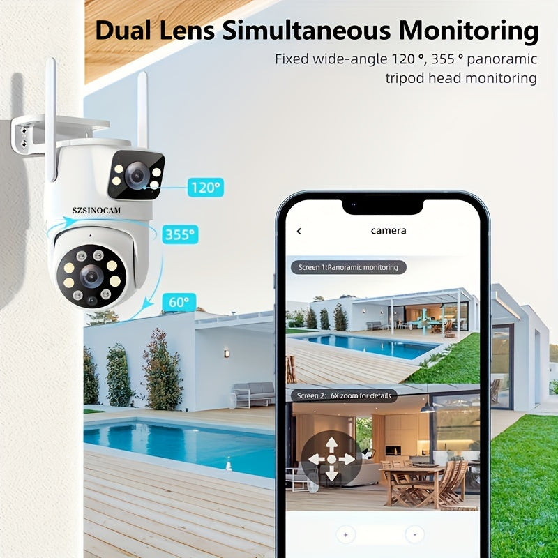 MYSJ Dual Lens WiFi Security Camera featuring AI Human Tracking, Color Night Vision, Two-Way Audio, Motion Alerts, Pan/Tilt Rotation, Video Surveillance, CCTV Monitor, and Onvif Function.