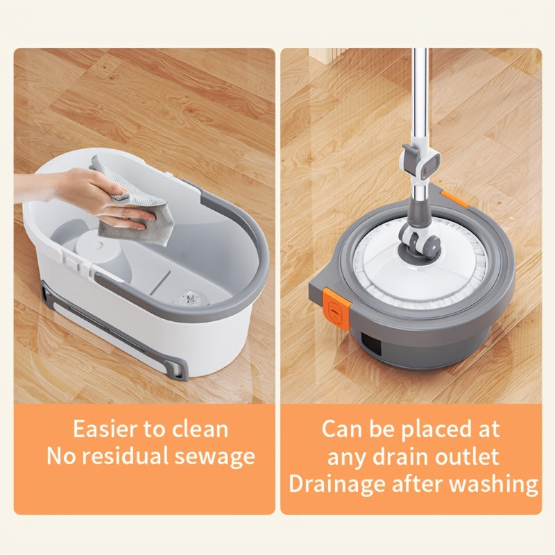 360° Rotating Mop Bucket System with 5 Super Fine Fiber Mop Replacement Heads and Stainless Steel Adjustable Handle - Perfect for School Bathrooms and Home Cleaning Tasks