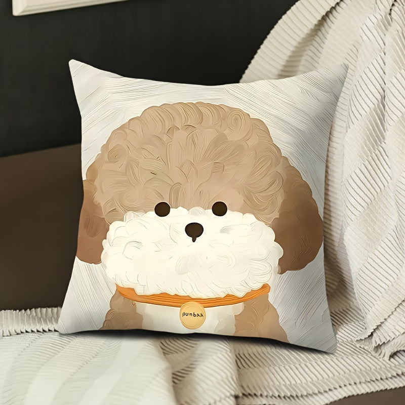 Add a touch of charm with this adorable Double-Sided Puppy Print Throw Pillow Cover. Made from elegant polyester with a zip closure, this cover is machine washable and perfect for adding a cozy feel to your living room or office. (Pillow not included)