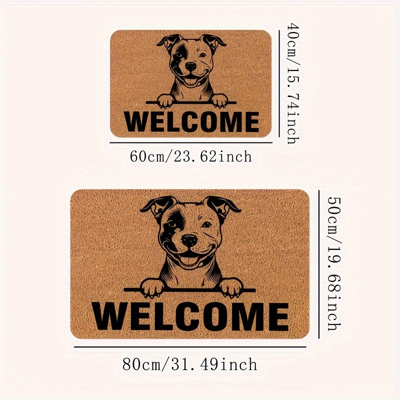 Durable Pit Bull Design Welcome Doormat - Stain-Resistant, Machine Washable, Low Pile Polyester Mat for Indoor/Outdoor Use - Easy to Clean Entrance Mat