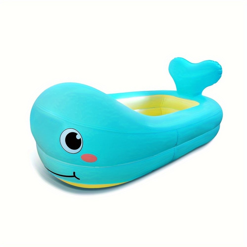 Comfortable inflatable bathtub designed for children - Made with durable PVC material, in a vibrant blue color and includes a supportive backrest.