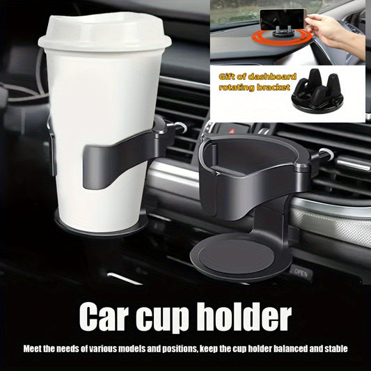 Adjustable vehicle cup holder with swivel base and clip-on design, made of plastic for universal fit.