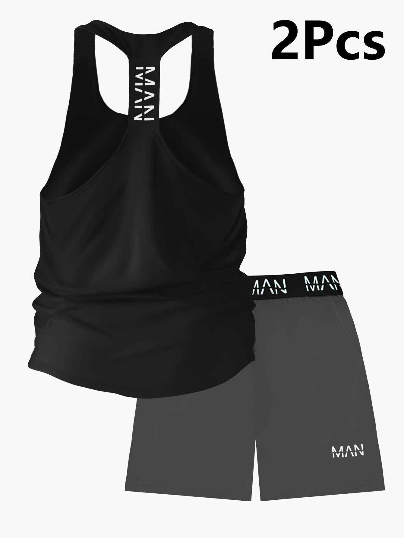 Men's 2-piece athletic set: tank top and training shorts, breathable and stretchy sportswear