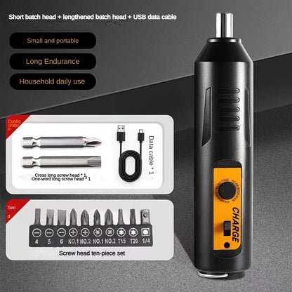 Electric Screwdriver Kit with USB rechargeable 1200mAh lithium battery and ergonomic design, ideal for DIY enthusiasts and professionals.