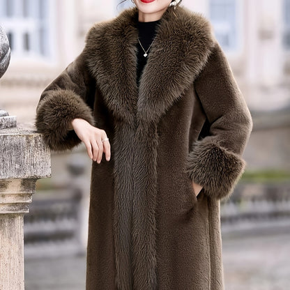 Plus Size Solid Faux Fur Coat, Elegant Outwear for Winter & Women's Plus Size Clothing