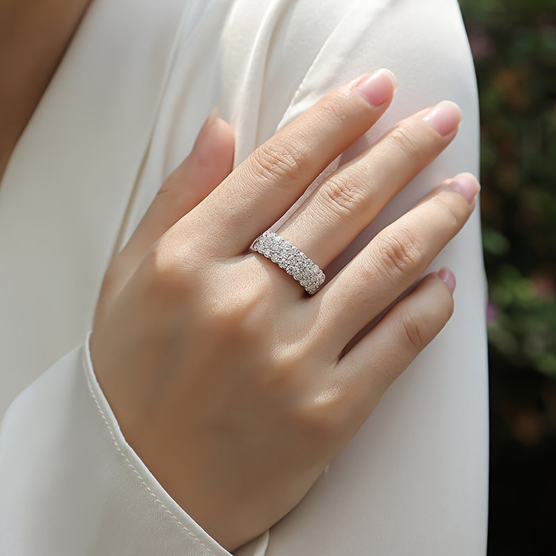 Elegant 925 Silver Finger Ring with Iced Out Shiny White Moissanite, Perfect for Proposal, Engagement, Wedding, Comes with Gift Box