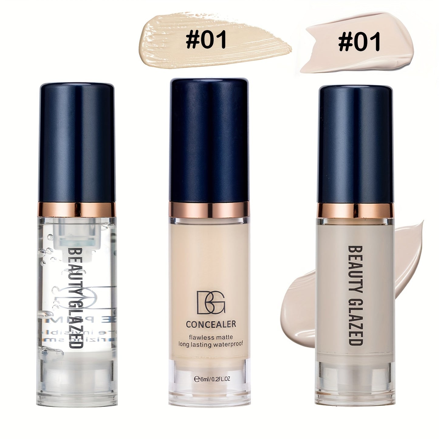 BEAUTY GLAZED Travel Set: Primer, Concealer, Liquid Foundation for All Skin Tones