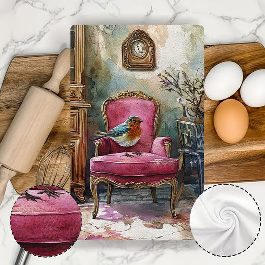 Add a touch of charm to your kitchen with this set of 2 vintage-inspired dish towels. Made of ultra-soft and highly absorbent polyester, these towels are perfect for drying hands or dishes. Measuring 40.64x60.96 cm, they feature an elegant bird on a pink