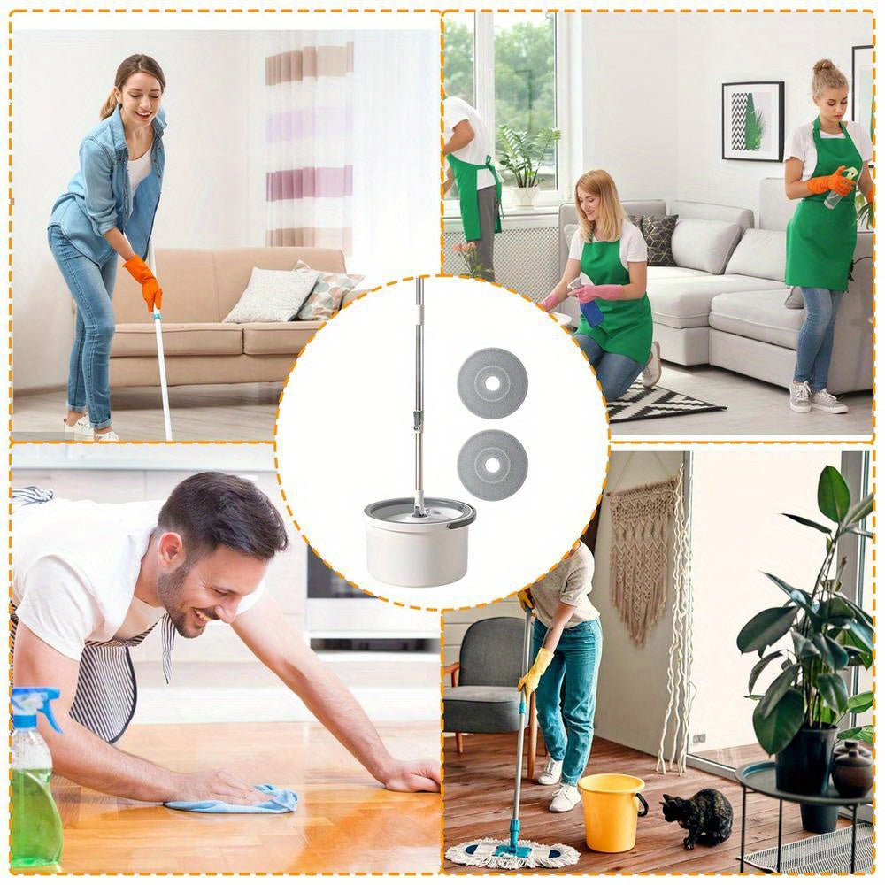 Get your hands on the 1set 360° Spin Mop and Bucket Set featuring Microfiber Heads, a Stainless Steel Handle, and Self-Washing System for a thorough clean in your Living Room, Bedroom, Bathroom, Toilet, and Kitchen.