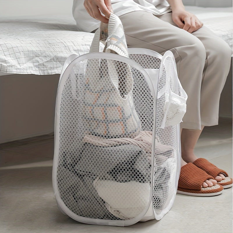 Spacious Mesh Laundry Basket with Convenient Handles, Collapsible, Generous Capacity for Storing Dirty Clothes, Sleek Rectangular Style, Ideal for Bathroom, Bedroom, or Dorm Use