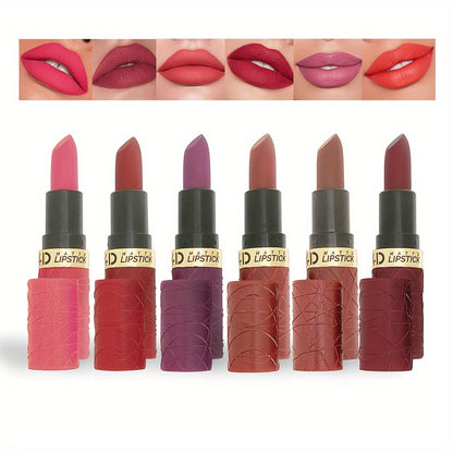 Set of 6 new foreign trade matte lipstick in modern brown-red, long-lasting formula. Includes 12 shades of nude bean paste.