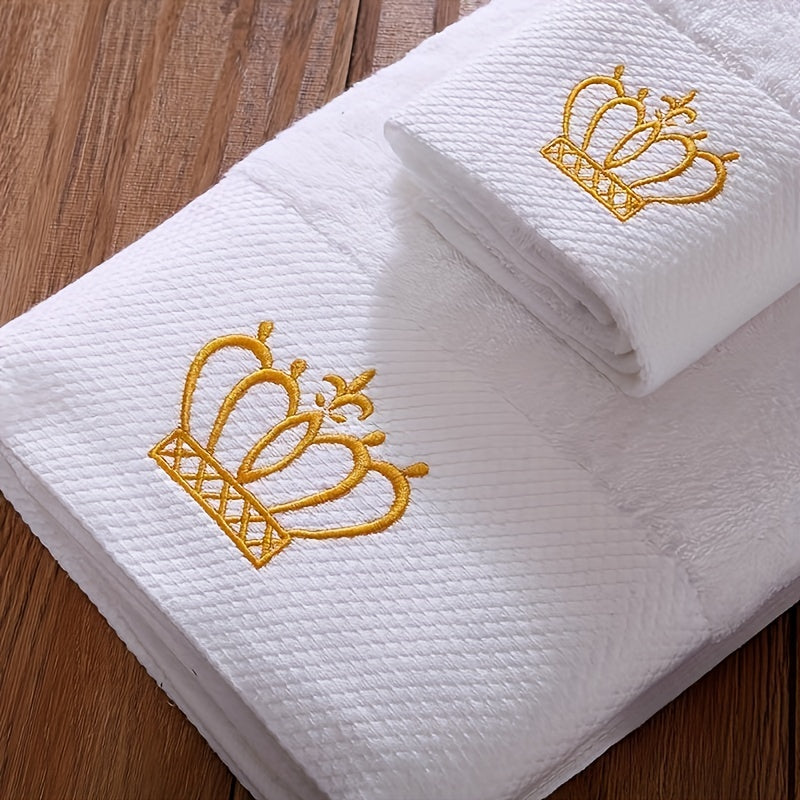 Soft cotton hand towel and bath towel set with embroidery for hotel and beauty salon - absorbent, luxurious bathroom accessory.