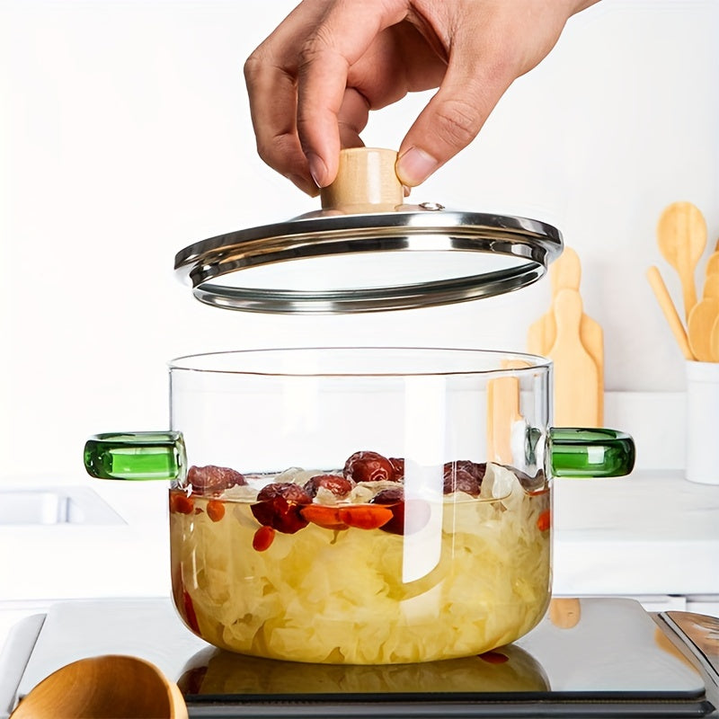 1 piece Glass Cooking Pot with Dual Handles - Ideal for making Soups, Stews, and Noodles, Comes with a Lid - A Must-Have Kitchen Tool