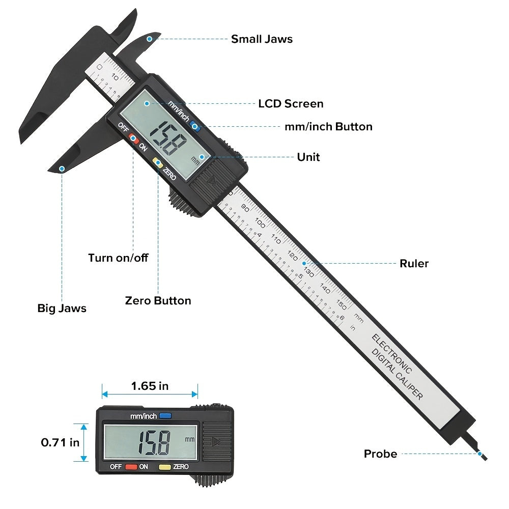 Lefavor 6-Inch Digital Vernier Caliper with High Precision, Large LCD Display, Locking Thumb Screw, and Easy Zero Setting.