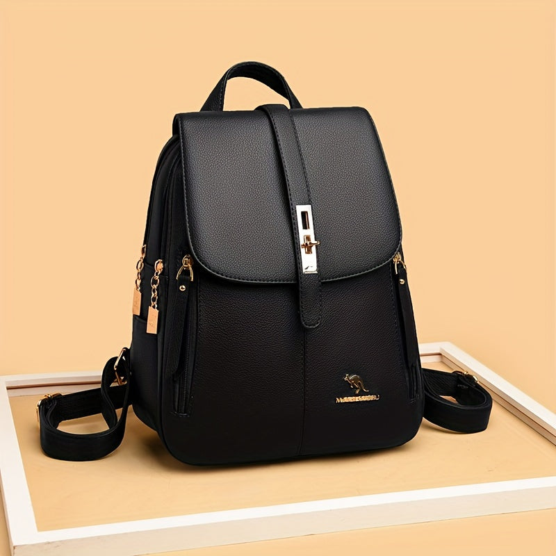 Women's spacious backpack with solid color and buckle design, perfect for outdoor activities and travel.