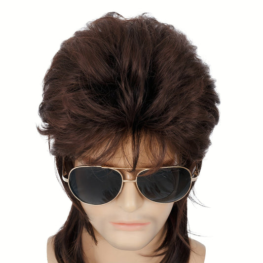 70s 80s Halloween Cosplay Costume Wig for Men - Synthetic Mullet Wig for Fancy Dress - 50.8 cm