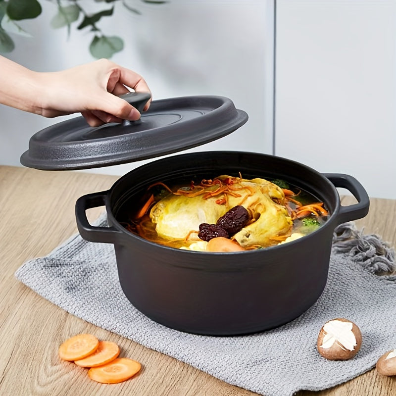 Cast Iron Double-Handle Dutch Oven - 10.24-inch, Non-Stick Skillet, Multi-Purpose Cooking Pot - Kitchenware for Gas Stove, No Electricity Needed