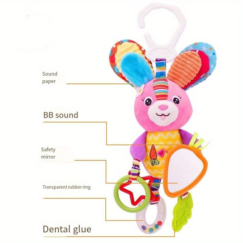 Toys for Babies Ages 0-1: Car Seat Hanging Teether with Mirror and Rattle, Baby Safety Seat Doll, Large View Mirror for Car, Soothing Infant Toys with Bed Bell Ornament, Stroller Pendant Rattle and Mirror.