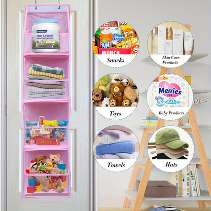 Multi-functional over-the-door organizer with 4 large pockets - great for toys, shoes, and diapers - ideal gift for holidays.