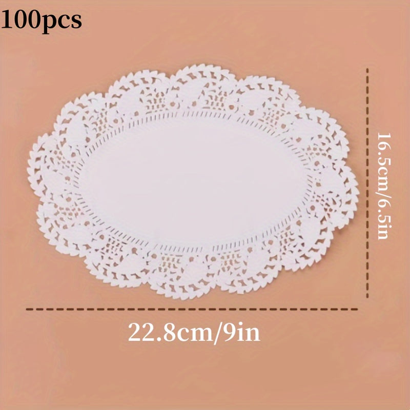 50 pieces each of lace paper, oil absorption paper pads, lace rolls, fried dim sum cakes, flower base paper, baking paper, food pads, pizza paper, and cake pads in three different shapes.