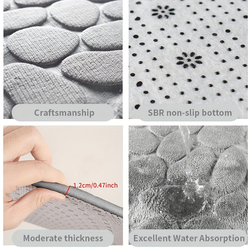 Cobblestone Floor Mat for Bathroom with Water Absorption and Anti-skid Features, Versatile for Bathroom, Bedroom, and Floor Use.