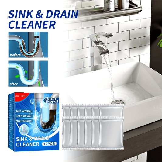 12 pieces of Sink & Drain Cleaner for removing clogs and deodorizing drains in your home's bathroom and kitchen. This cleaning tool is an essential for apartments.