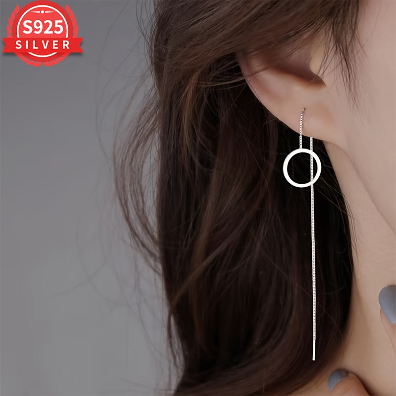 925 Hypoallergenic Fashionable Long Tassel Geometric Circle Earrings for Women, a versatile and stylish accessory suitable for all occasions. This simple yet elegant design complements any outfit, making it the perfect gift for the woman with a unique