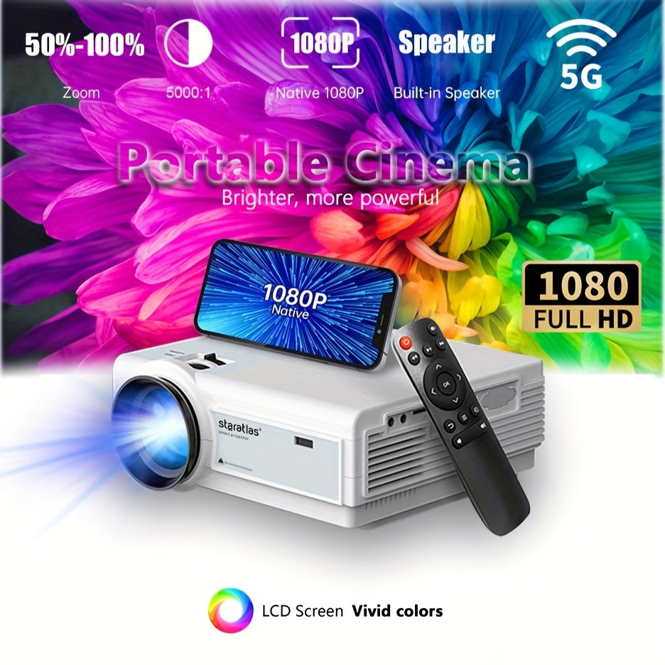 STARATLAS Portable Projector with Wi-Fi, HD LCD, and Built-in Speaker for Home Cinema and Office Use.