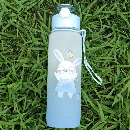 Cartoon animals sports water bottles in various sizes for outdoor activities and birthdays.