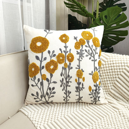 Boho floral tufted throw pillow cover - embroidered cotton for couch, sofa, bed - soft and stylish.