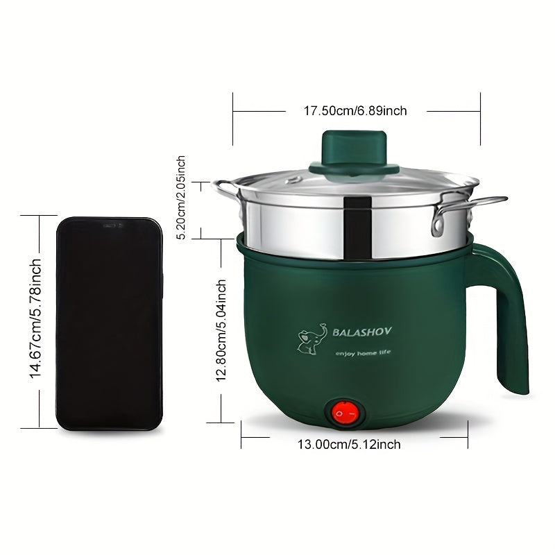 BALASHOV Electric Hot Pot, a portable fondue cooker with steamer, ideal for stir fry, stew, and steaming, suitable for Ramen, soup, and oatmeal.