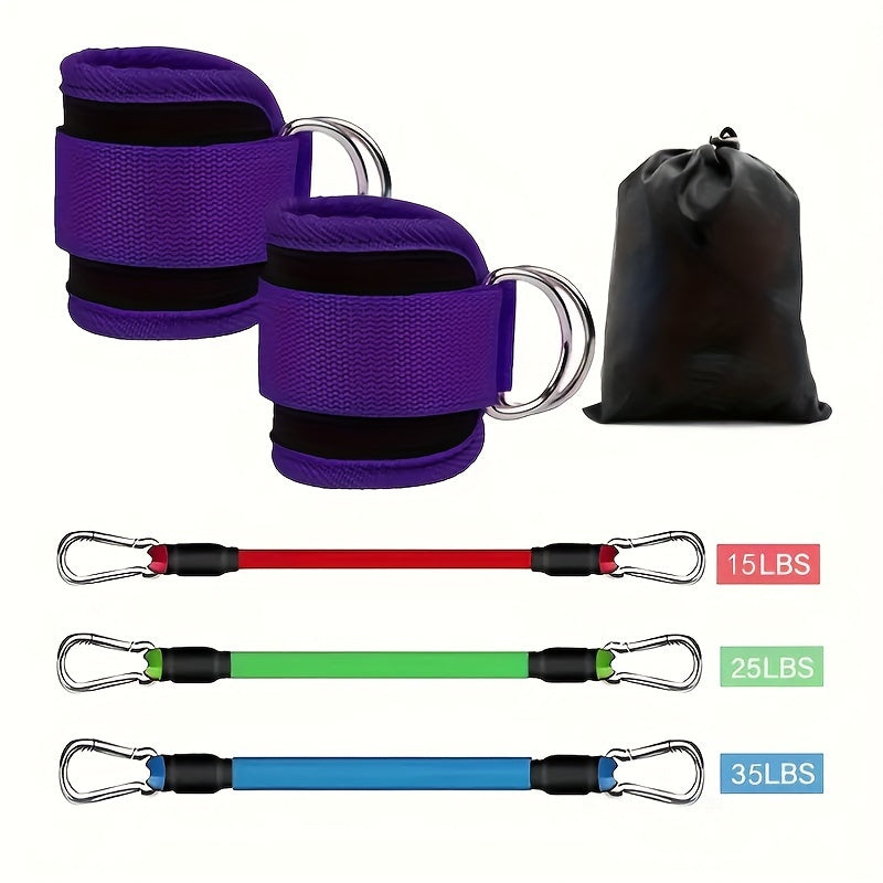 5 ankle resistance bands with straps for leg and hip training, muscle exercise, and yoga.