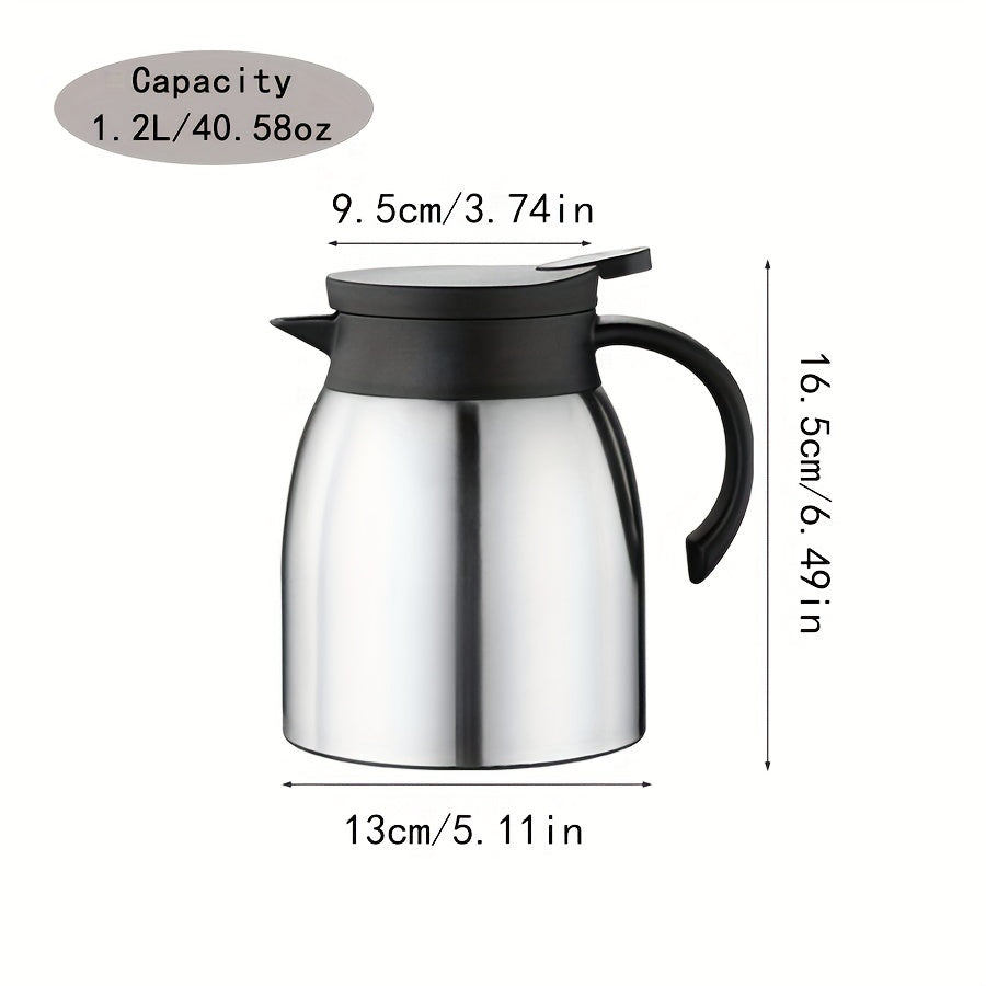 Thermal coffee pot set made of stainless steel includes a filter pot, thermal bottle, coffee cup, tea pot with net, leaky grid tea pot with filter net, thermal pot, cold pot, suitable for use in restaurants, hotels, households, and commercial settings.