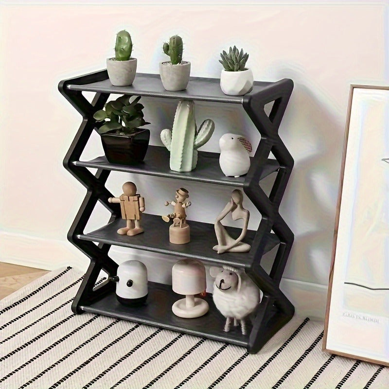 Black Durable Metal Shoe Rack - Easy to Assemble, Stackable Floor Organizer for Living Room & Hallway Storage