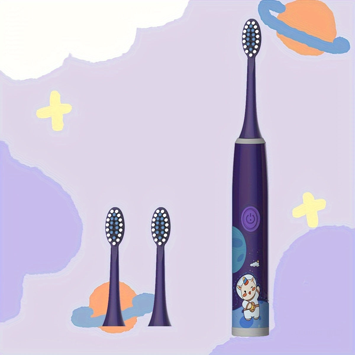 The New Space Series children's electric toothbrush set includes a battery-operated model with 3 to 6 brush heads, making it a perfect holiday gift for family and friends. Featuring soft