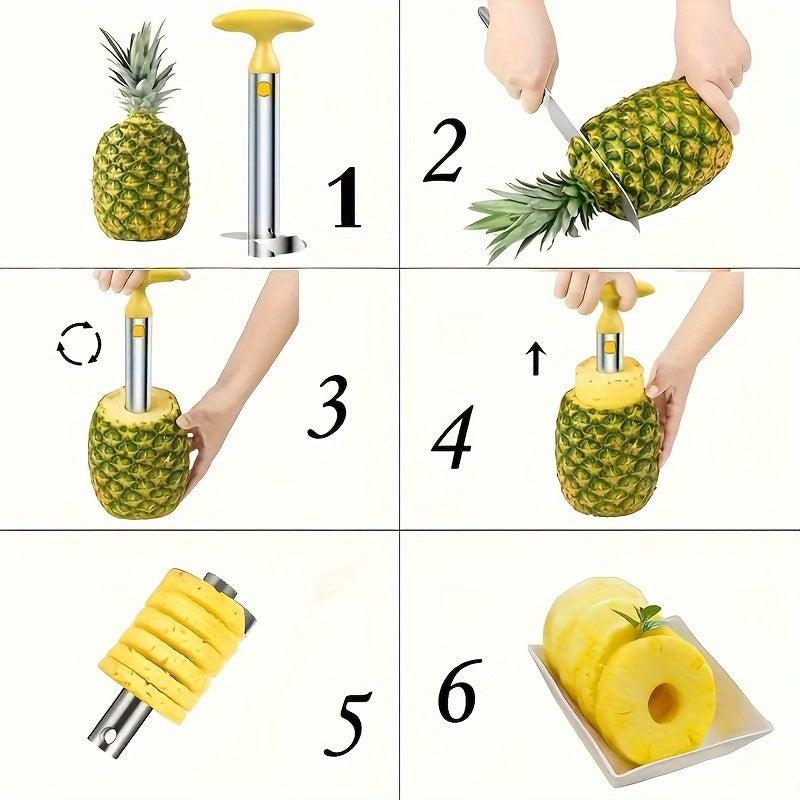 Essential Stainless Steel Pineapple Corer & Slicer - Rustproof, User-Friendly with Sharp Blade for Home Kitchens, Restaurants & Food Trucks, Core Cutting Tool, Detachable Handle