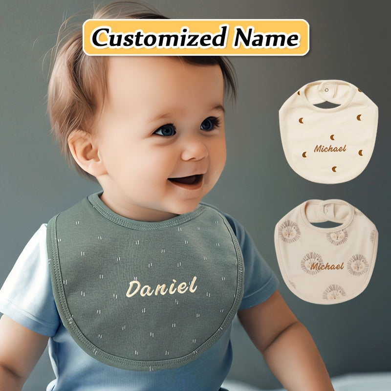 Customized Embroidered Name Adjustable Snap Bib made with Soft Absorbent Knit Fabric for Babies. This Non-Waterproof Feeding Drool Bib is great for Newborns and is Perfect for Christmas and New Year Gifts.