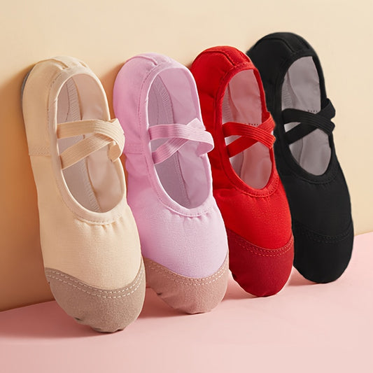 Soft sole ballet dance shoes for youngsters, perfect for yoga and training, with slip-on, non-tie design and leather sole for boys and girls.