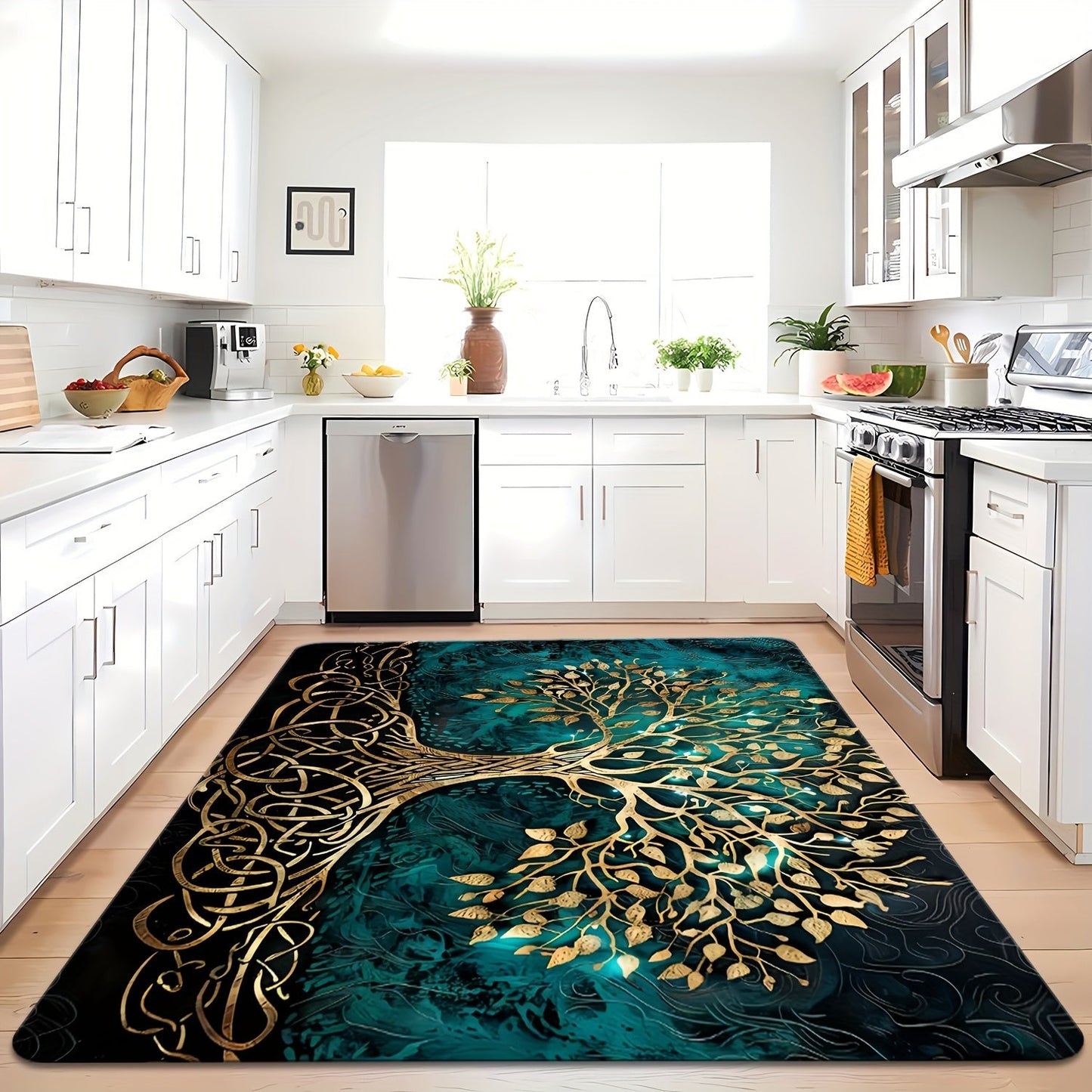 Premium Golden Leaf Tree Rug with Anti-Slip Feature, Easy to Clean, Stain and Dust Resistant, Provides Anti-Fatigue Support. Perfect for any room in the house including living room, bedroom, entryway, kitchen, bathroom. Can be used indoors or outdoors