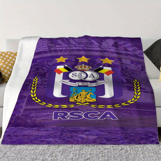 Royal Anderlecht Sports Club has a luxurious Digital Printed Flannel Blanket that is incredibly soft and perfect for all seasons. This contemporary style blanket is ideal for sofas and beds, and is made of machine washable polyester for easy care.