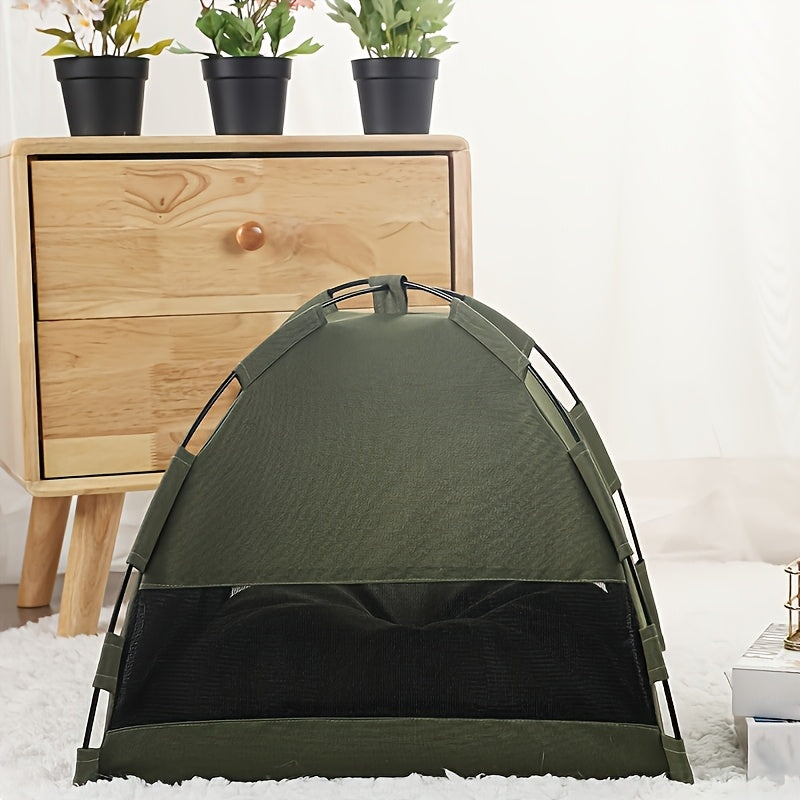 Portable cat tent made of all-season polyester, easy assembly, spacious and comfortable with ventilation and safety features for cats