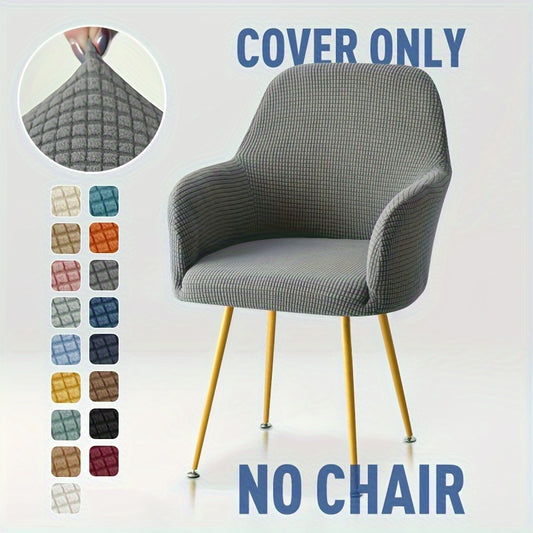 Stretch fabric chair cover in modern style with high armrest design for home and hotel dining chairs.