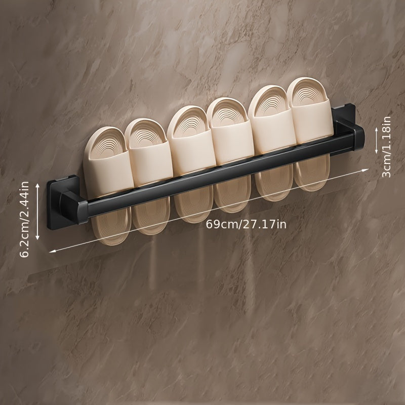 Wall-mounted shoe organizer for bathroom with space-saving storage solution, no-drill metal slipper rack, 1 piece.