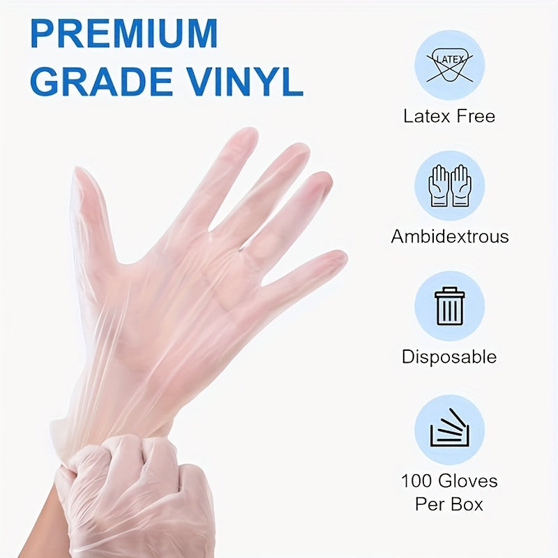 30/50/100 pieces of Disposable Transparent Vinyl Gloves without Powder for Household Cleaning, Waterproof and suitable for Kitchen, Food Processing, Tattooing, Hair Dyeing, Beauty and Hairdressing. Can be used as Cleaning Supplies or Household Small