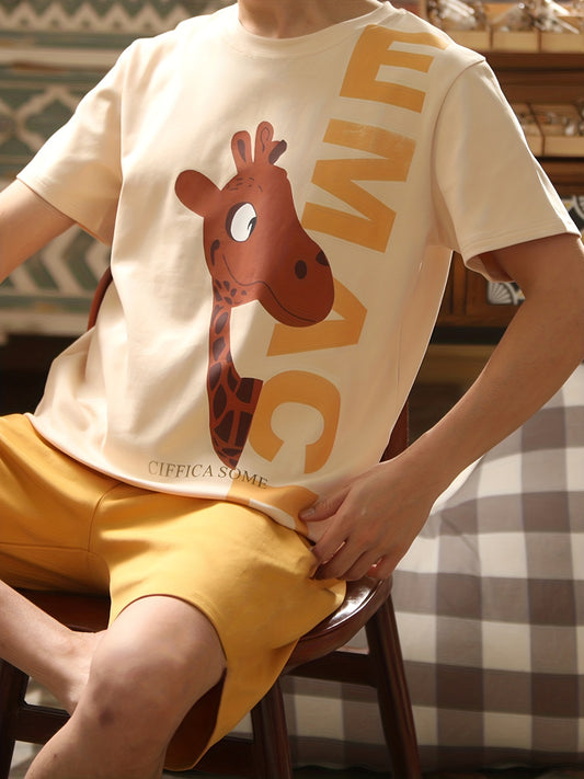 Men's summer cartoon pajamas - short sleeve set for casual home wear.