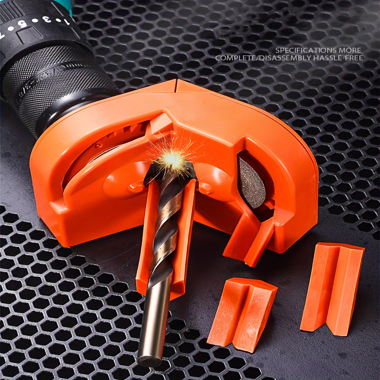 Sharpen multiple drill sizes in 5 seconds with the portable electric drill bit sharpener.